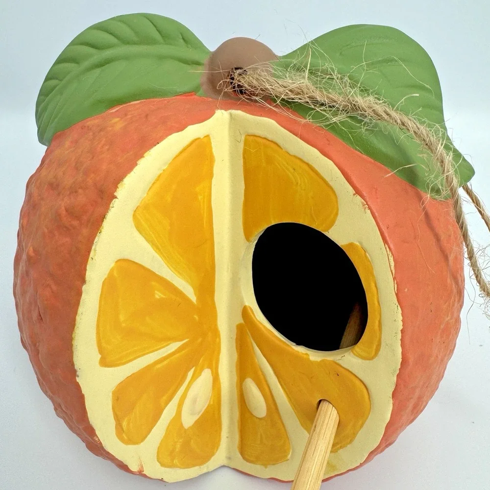 Hermitage Pottery Terra Cotta Orange Birdhouse Citrus Fruit Hanging Decor CG115